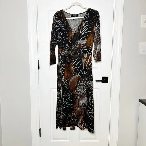 FRANK LYMAN Montreal US Size 12‎ Whiskey Grey Knit Animal Print Midi Dress - Picture 2 of 6